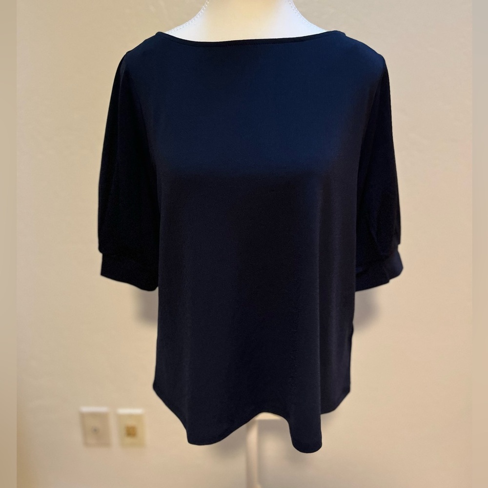 Navy blue balloon sleeve blouse